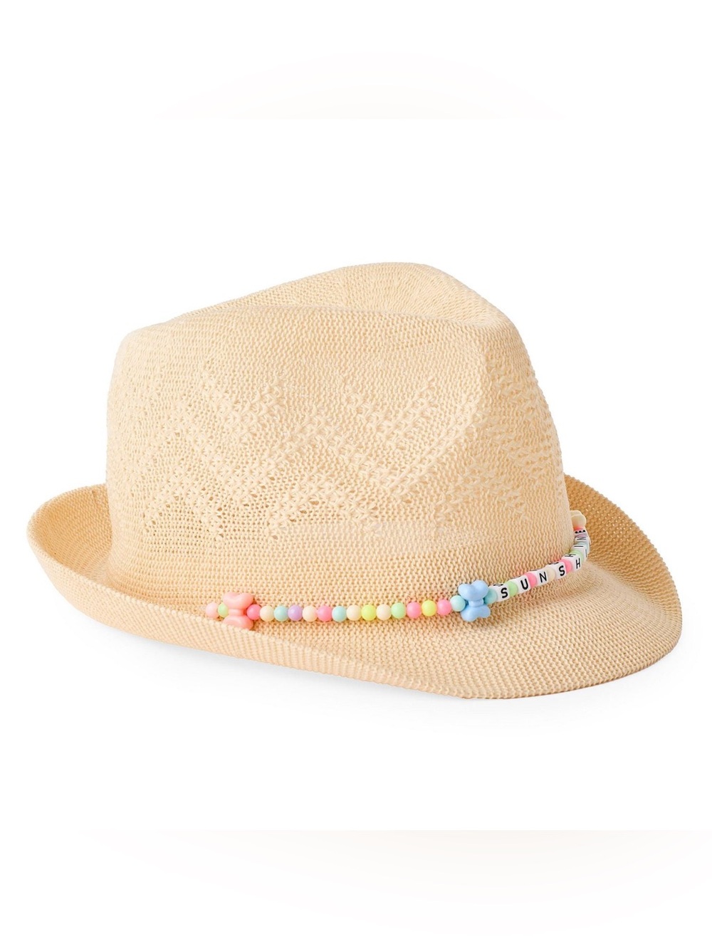 🦋☀️NEW Youth Girls Straw Fedora Beach Hat W/ Beaded Sunshine Band | OS